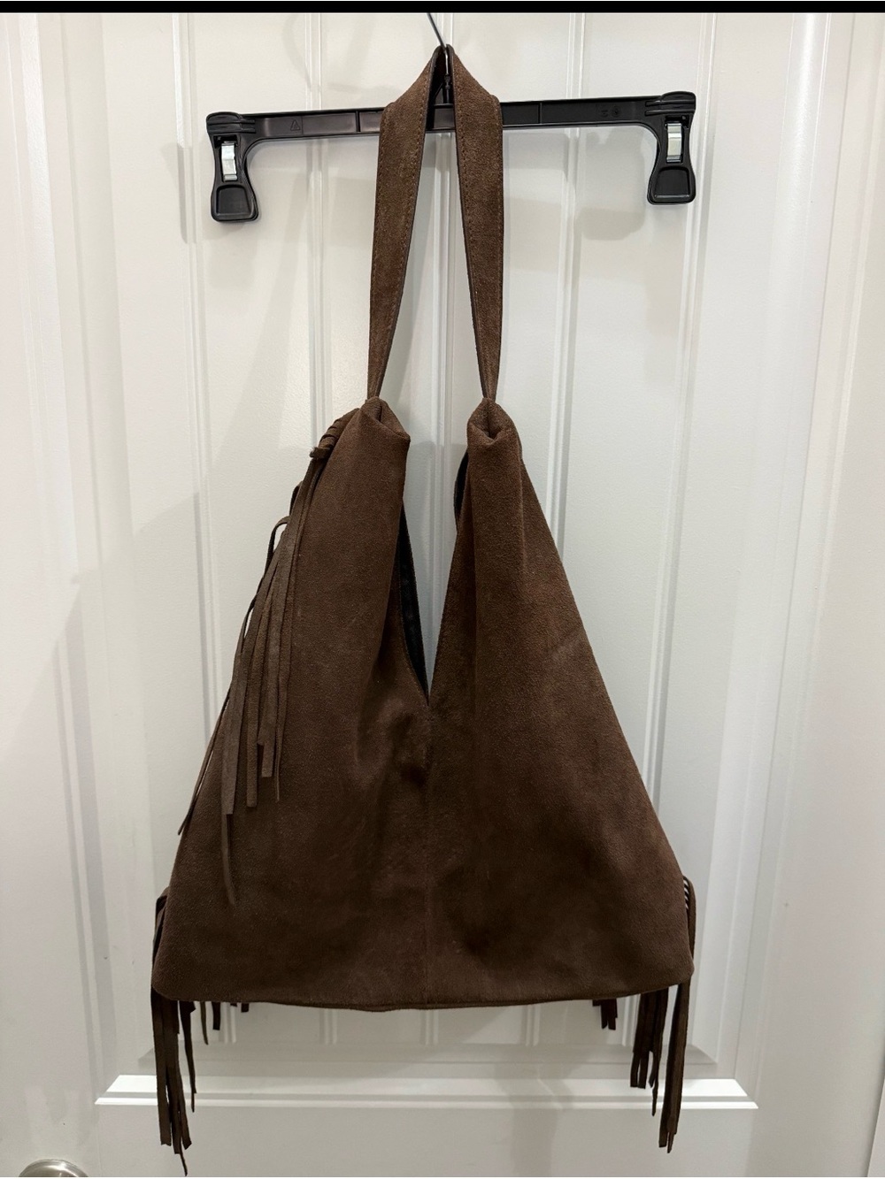 Divina Firenze Genuine Italian suede leather chocolate brown hobo with fringe - Picture 3 of 8